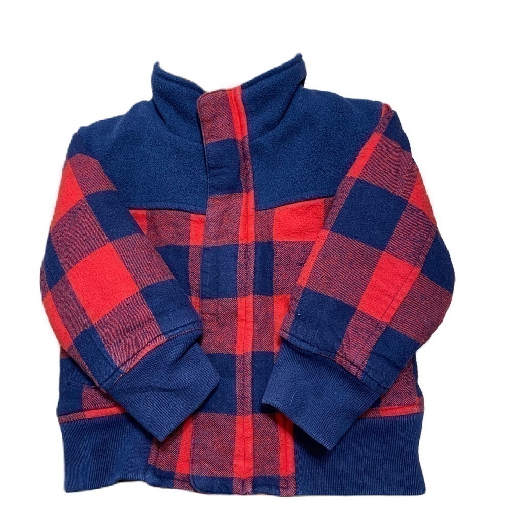 Oshkosh B’gosh Buffalo Plaid Jacket Sweatshirt Sz 2T Red Blue Sherpa Collar Boy
